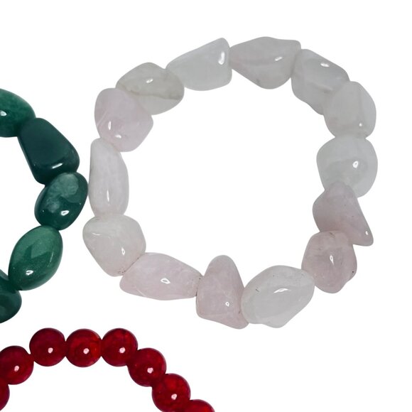 Lot Of 3 Stretch Bracelets - Pink, Green And Red (6112) - Picture 3 of 4